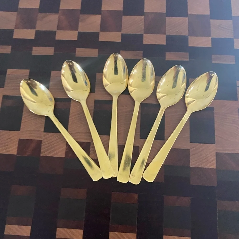 H1 MCM Gold Flower Garden Gold Electroplated Stainless Steel (6) 4.5” Spoons